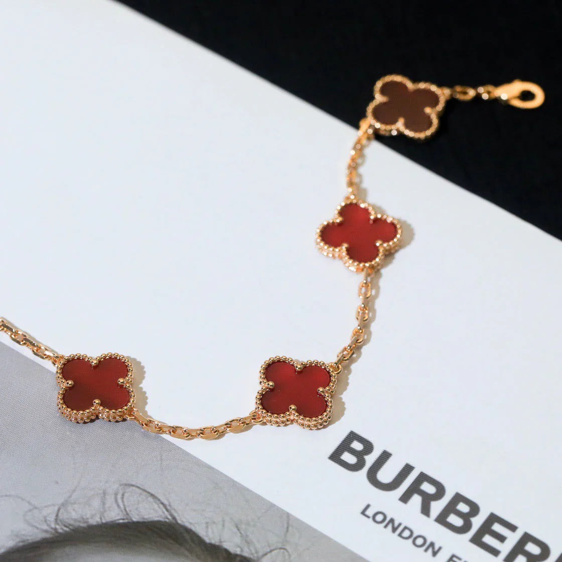 [Eternal Jewelry] CLOVER 5 MOTIF RED CORNELIAN BRACELET COLLECTION