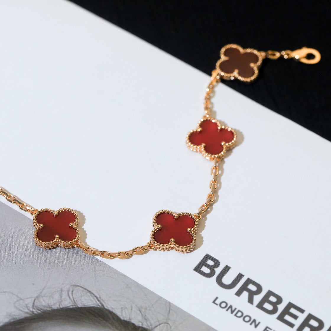 [Eternal Jewelry]CLOVER 5 MOTIFS RED AGATE  BRACELET