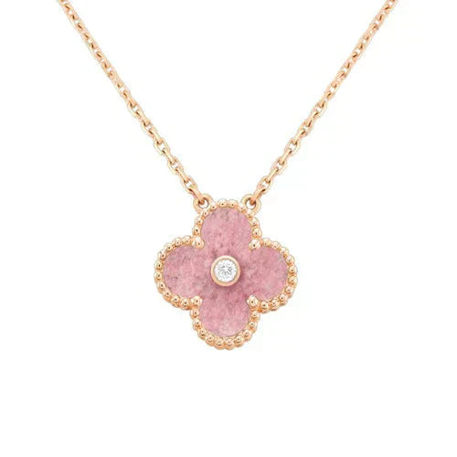 [Eternal Jewelry]CLOVER 15MM DIAMOND RHODONITE NECKLACE