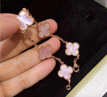[Eternal Jewelry]CLOVER 5 MOTIFS Pink  AGATE  BRACELET