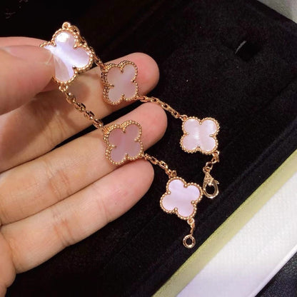 [Eternal Jewelry]CLOVER 5 MOTIFS Pink  AGATE  BRACELET