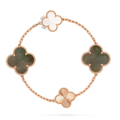 [Eternal Jewelry]DETACHABLE CLOVER 15(11+4) FLOWER ROSE GOLD NECKLACE SET
