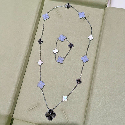[Eternal Jewelry]DETACHABLE CLOVER 15(11+4) FLOWER SILVER NECKLACE SET