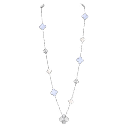 [Eternal Jewelry]DETACHABLE CLOVER 15(11+4) FLOWER SILVER NECKLACE SET