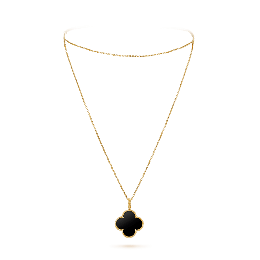 [Eternal Jewelry]CLOVER 25MM GOLD ONYX BIG CLOVER NECKLACE