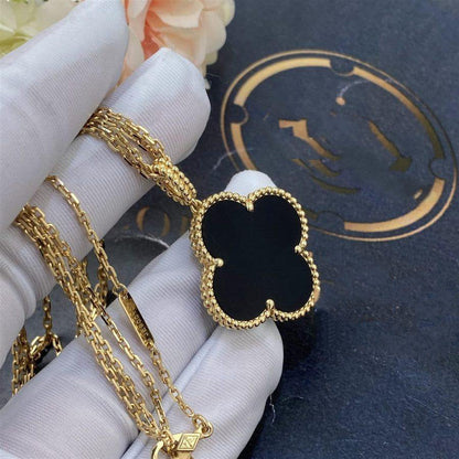 [Eternal Jewelry]CLOVER 25MM GOLD ONYX BIG CLOVER NECKLACE