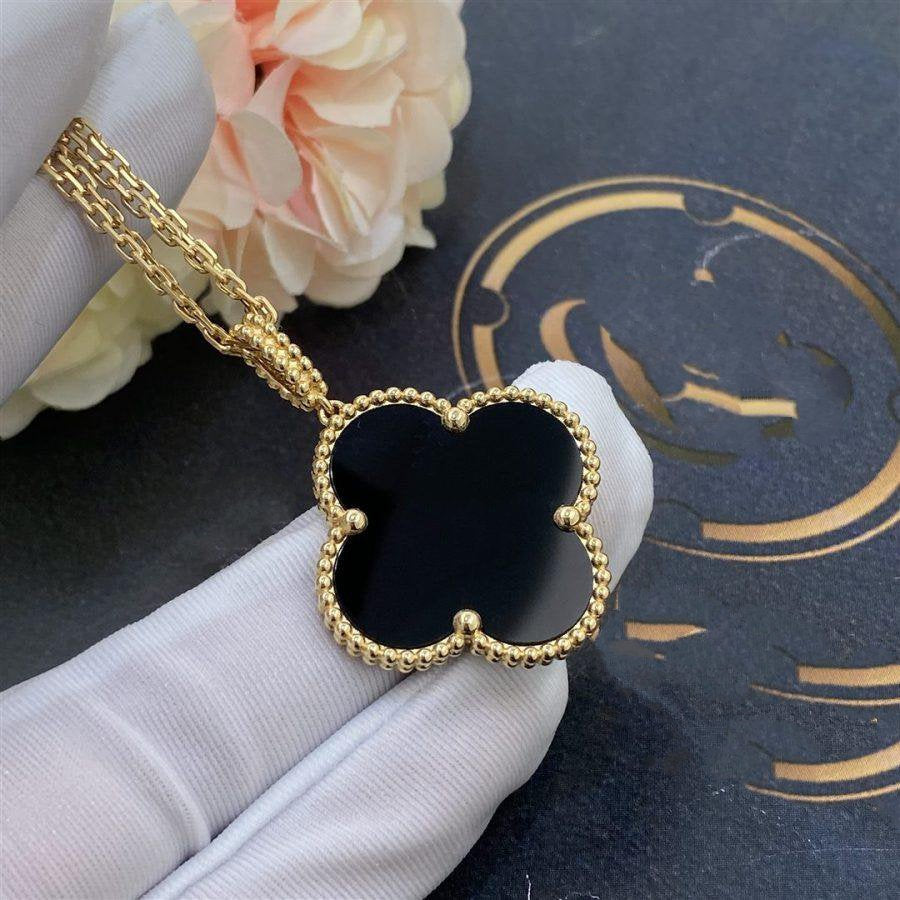 [Eternal Jewelry]CLOVER 25MM GOLD ONYX BIG CLOVER NECKLACE
