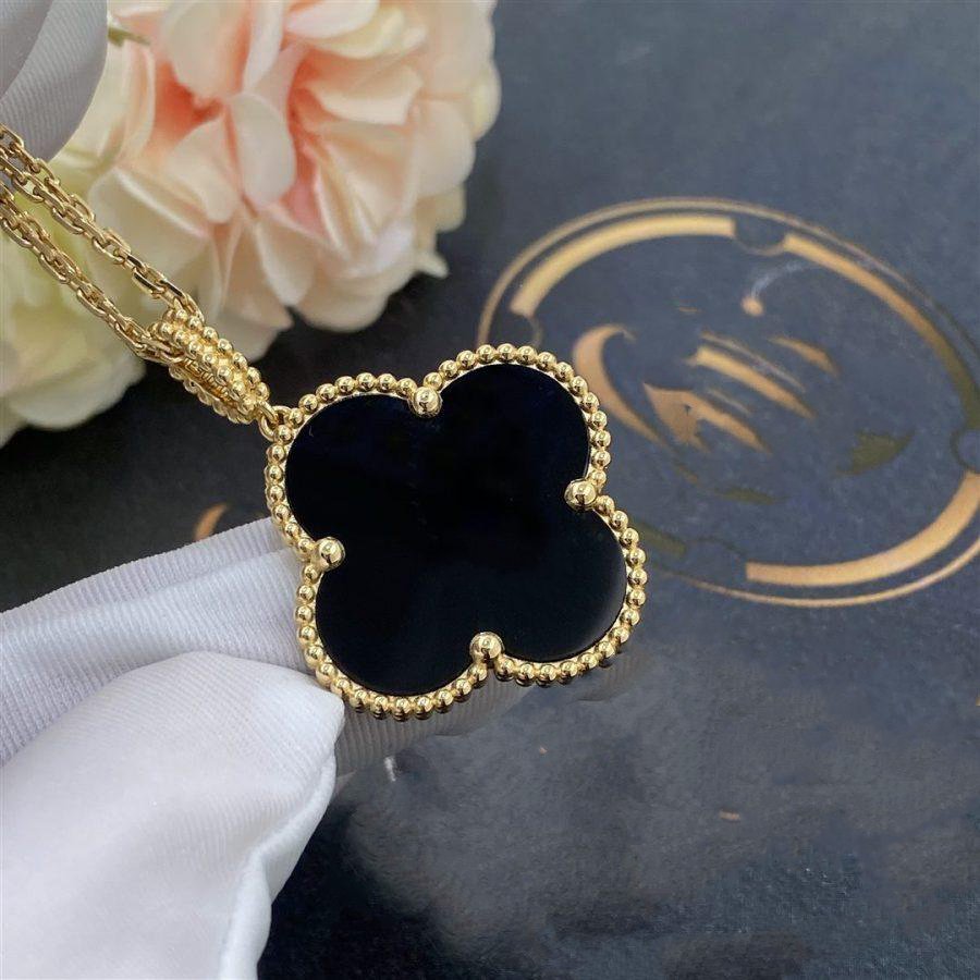 [Eternal Jewelry]CLOVER 25MM GOLD ONYX BIG CLOVER NECKLACE