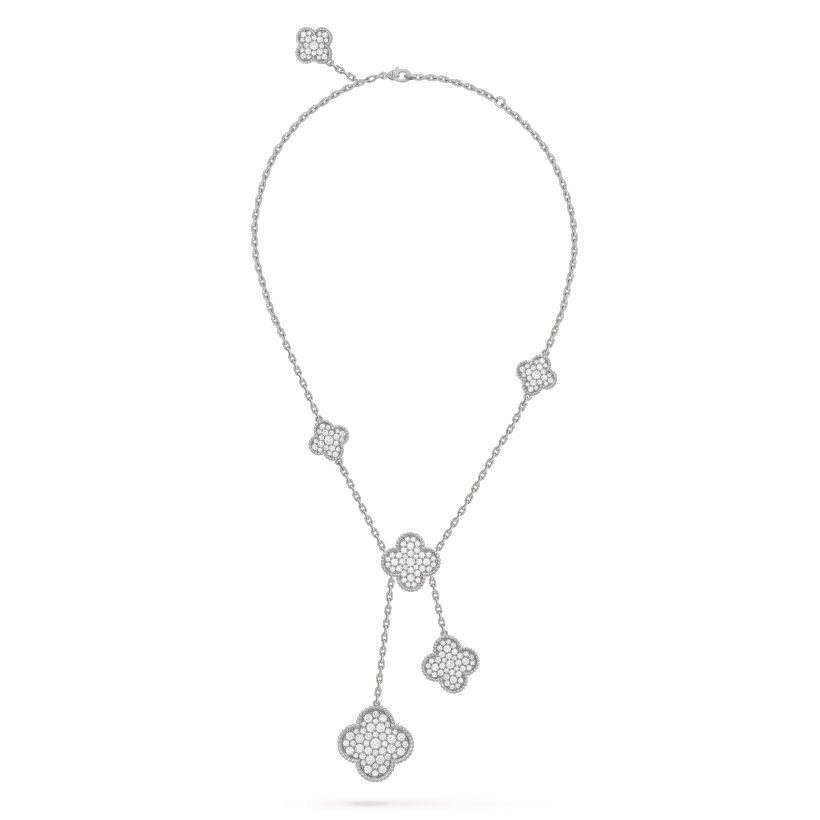 [Eternal Jewelry]CLOVER 5 MOTIFS SILVER DIAMONDS NECKLACE