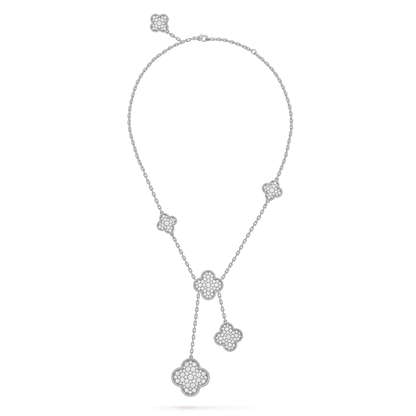 [Eternal Jewelry]CLOVER 5 MOTIFS SILVER DIAMONDS NECKLACE