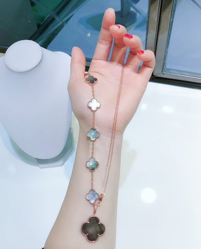 [Eternal Jewelry]COMBINED BRACELET 5 MOTIFS AND NECKLACE DARK MOP ROSE GOLD