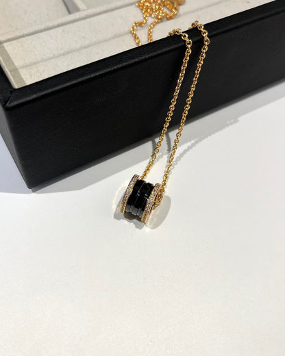 [Eternal Jewelry]ZERO 1 BLACK CERAMIC DIAMOND PINK GOLD NECKLACE
